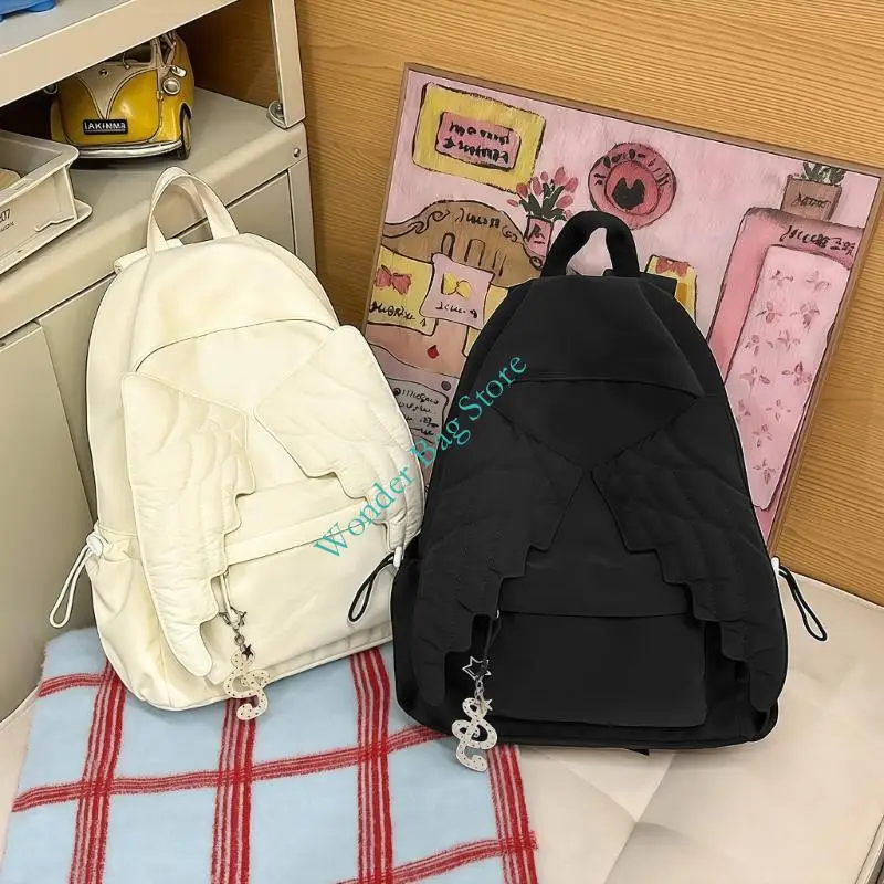 Stylish Wing Embellished Backpack For Girls Large Capacity School Book Bag Nylon Rucksack with Adjustable Comfortable Strap - Image 4