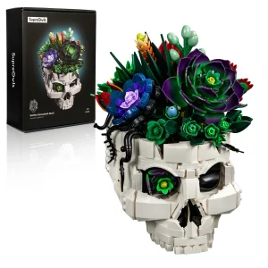 Succulent Skull Planter Building Blocks Set Skeleton Pot Artificial Botanical Bricks Toy Gothic Home Office Decor Gift for Adult