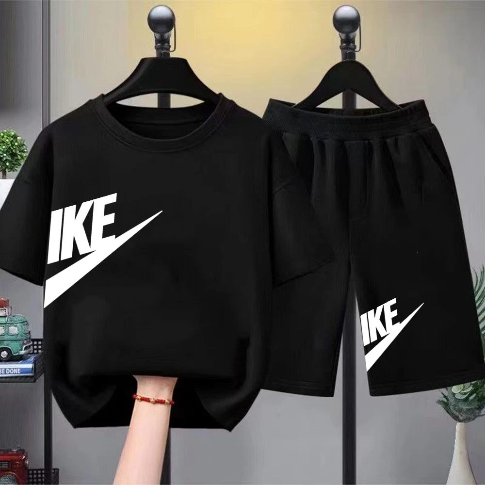 Summer Brand Black T-shirt+Shorts Two-piece Set Kids Clothing Fashion Letter Boy Girl 3-12 Yrs Sports Short-sleeved Casual Set