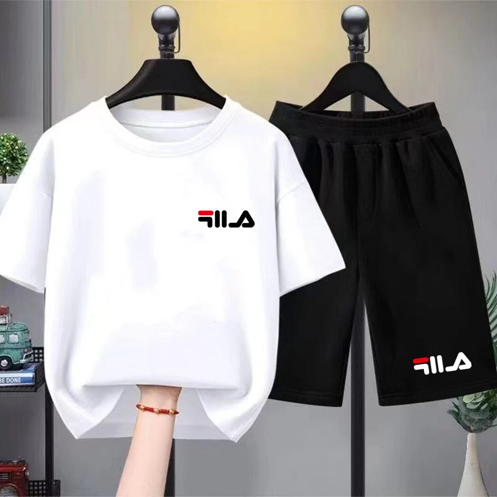 Summer Brand White T-shirt+Shorts Two-Piece Set Kids New Clothing Fashion Boy Girl 3-12 Yrs Sports Short-Sleeved Casual Set - Image 2