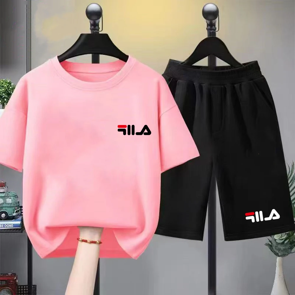 Summer Brand White T-shirt+Shorts Two-Piece Set Kids New Clothing Fashion Boy Girl 3-12 Yrs Sports Short-Sleeved Casual Set - Image 3