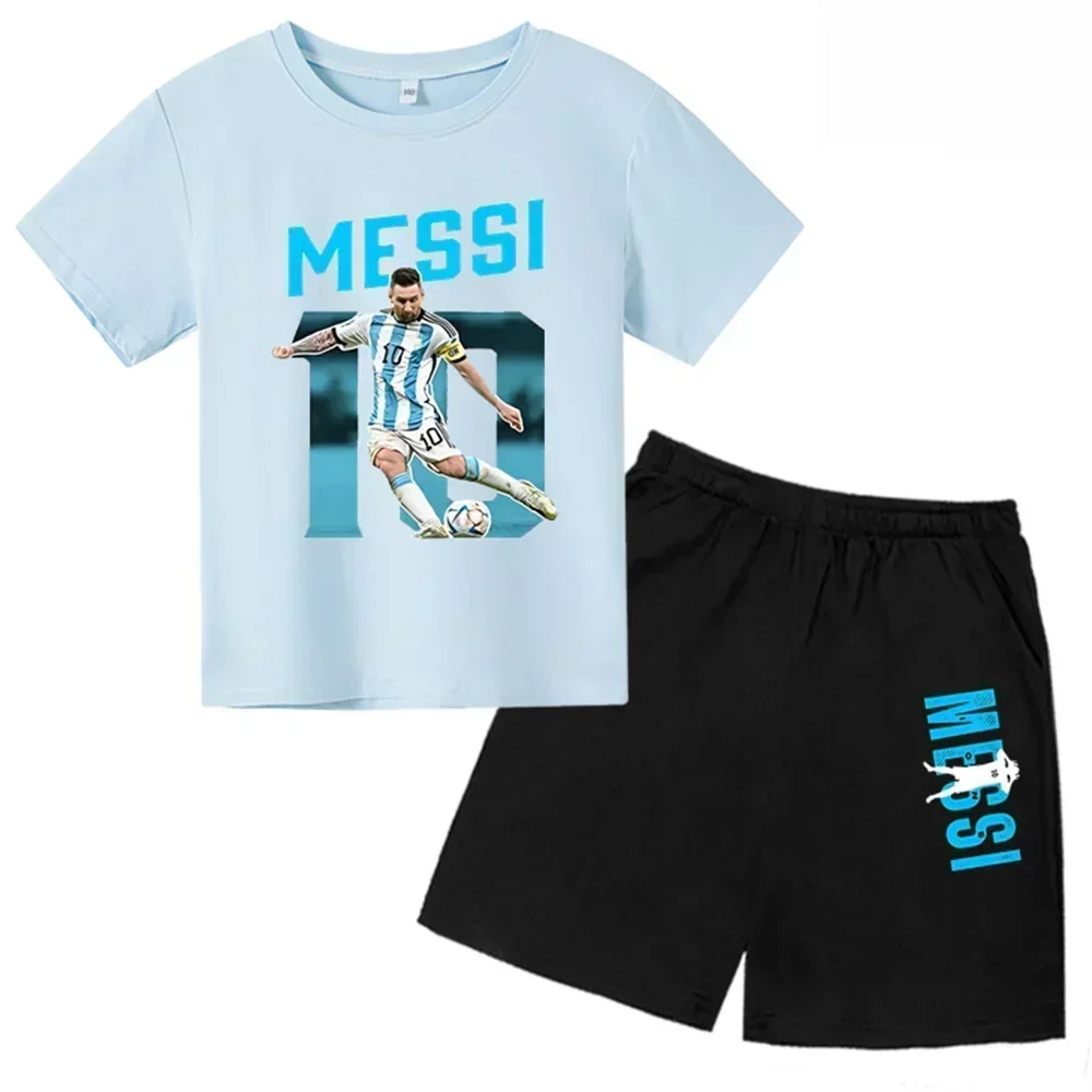 Summer Children‘s Set Brand Messi Print Short Sleeve T-shirt + Shorts 2pcs Set Sportsuit Casual Fashion Kid Boy Girl Fan Clothes - Image 2
