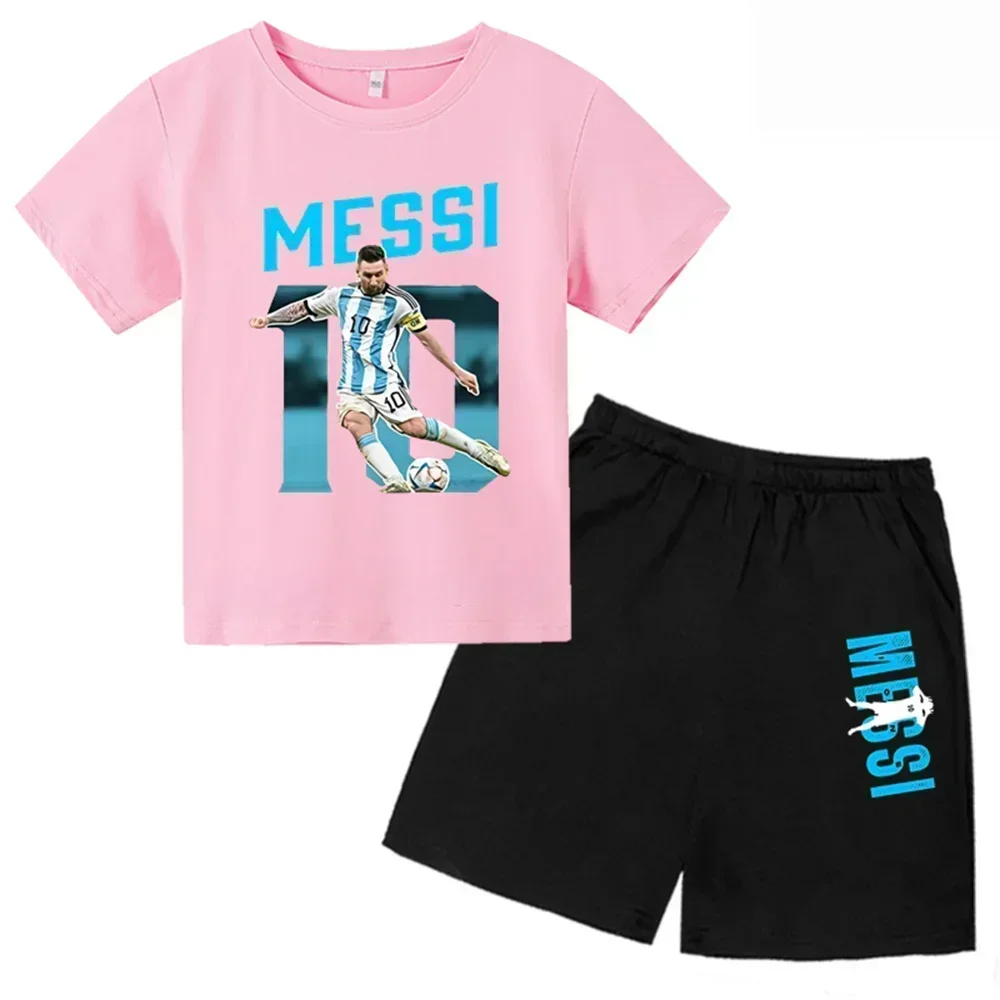 Summer Children‘s Set Brand Messi Print Short Sleeve T-shirt + Shorts 2pcs Set Sportsuit Casual Fashion Kid Boy Girl Fan Clothes - Image 4