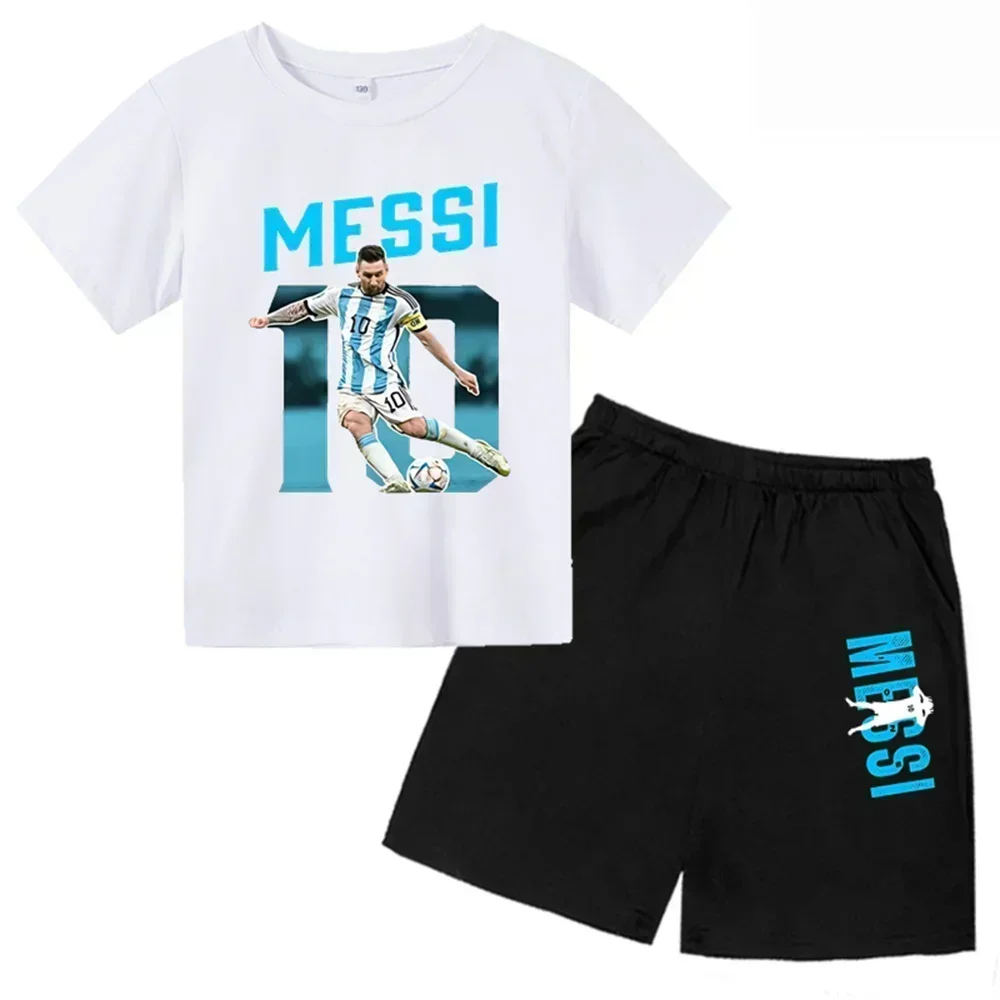Summer Children‘s Set Brand Messi Print Short Sleeve T-shirt + Shorts 2pcs Set Sportsuit Casual Fashion Kid Boy Girl Fan Clothes - Image 3
