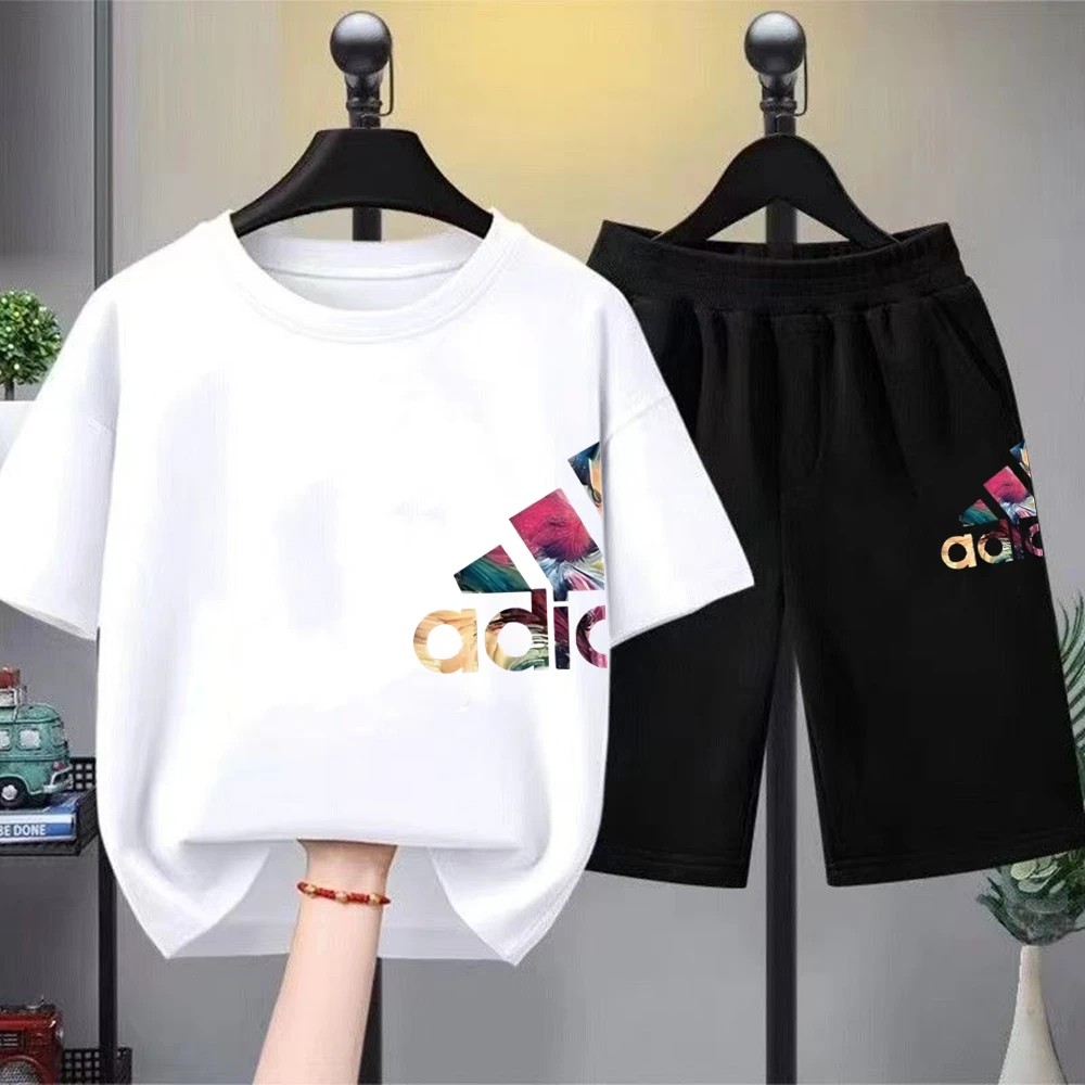 Summer Kids T-Shirt Print Round-Necked Print Boy Girls White 3-12 Years Top+Shorts Two-Piece Set Casual Cool Breathable Set - Image 3
