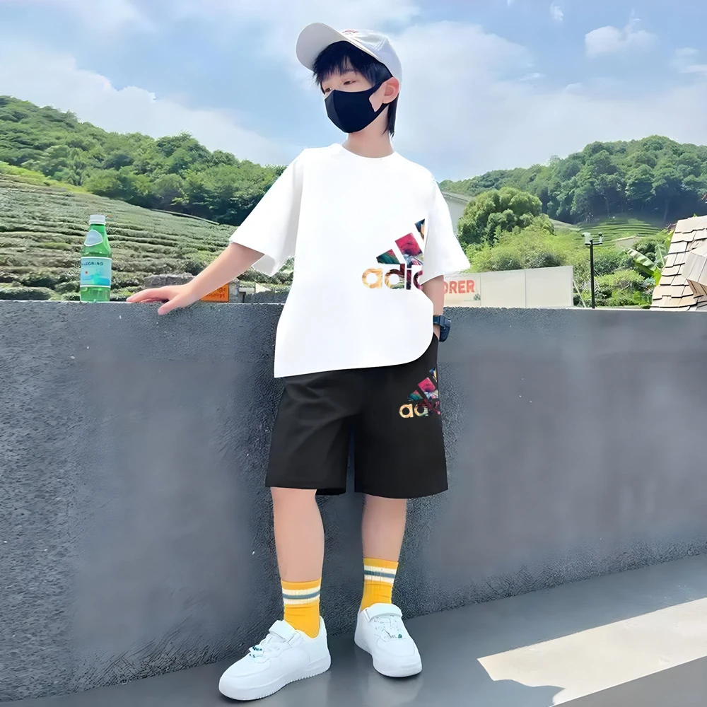 Summer Kids T-Shirt Print Round-Necked Print Boy Girls White 3-12 Years Top+Shorts Two-Piece Set Casual Cool Breathable Set - Image 4