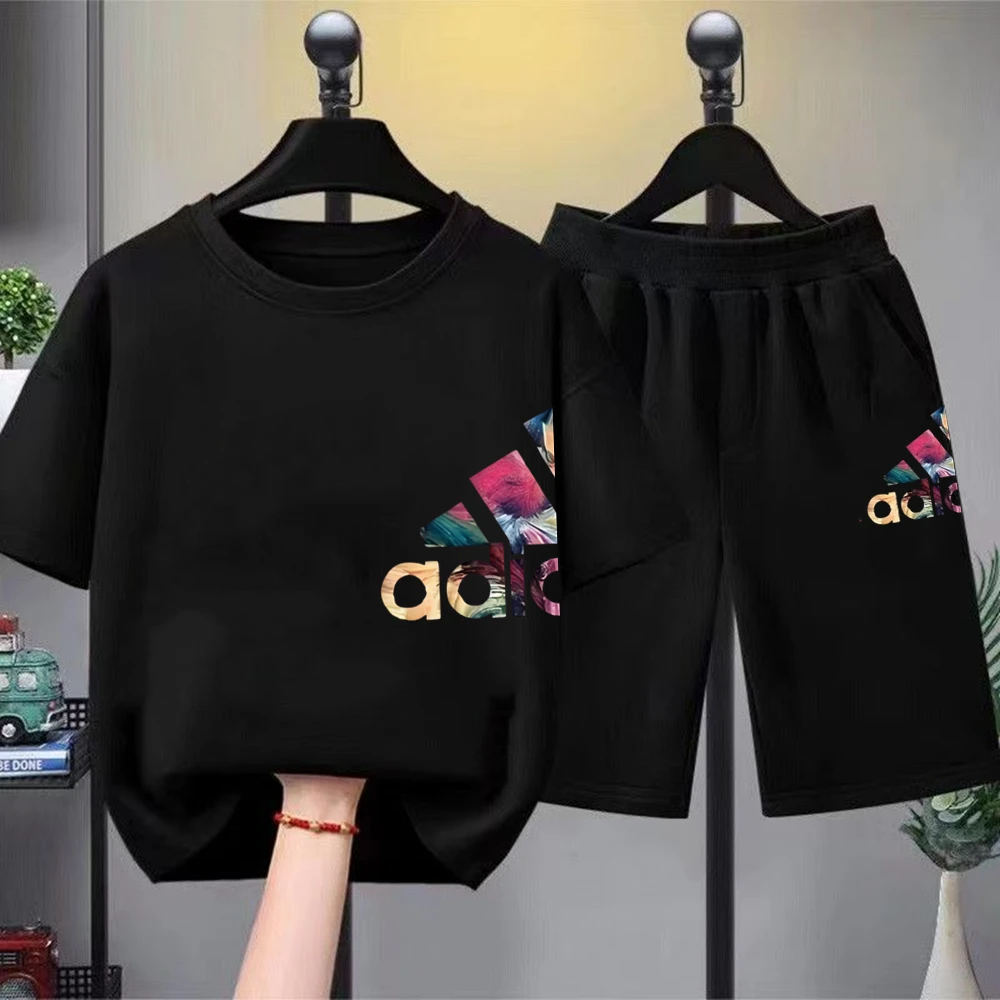 Summer Kids T-Shirt Print Round-Necked Print Boy Girls White 3-12 Years Top+Shorts Two-Piece Set Casual Cool Breathable Set