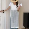 Summer Korean Style Vacation O Neck Hollow Out Slit Knitted Dress Fashion Simple Solid Color Sleeveless Women's Clothing New