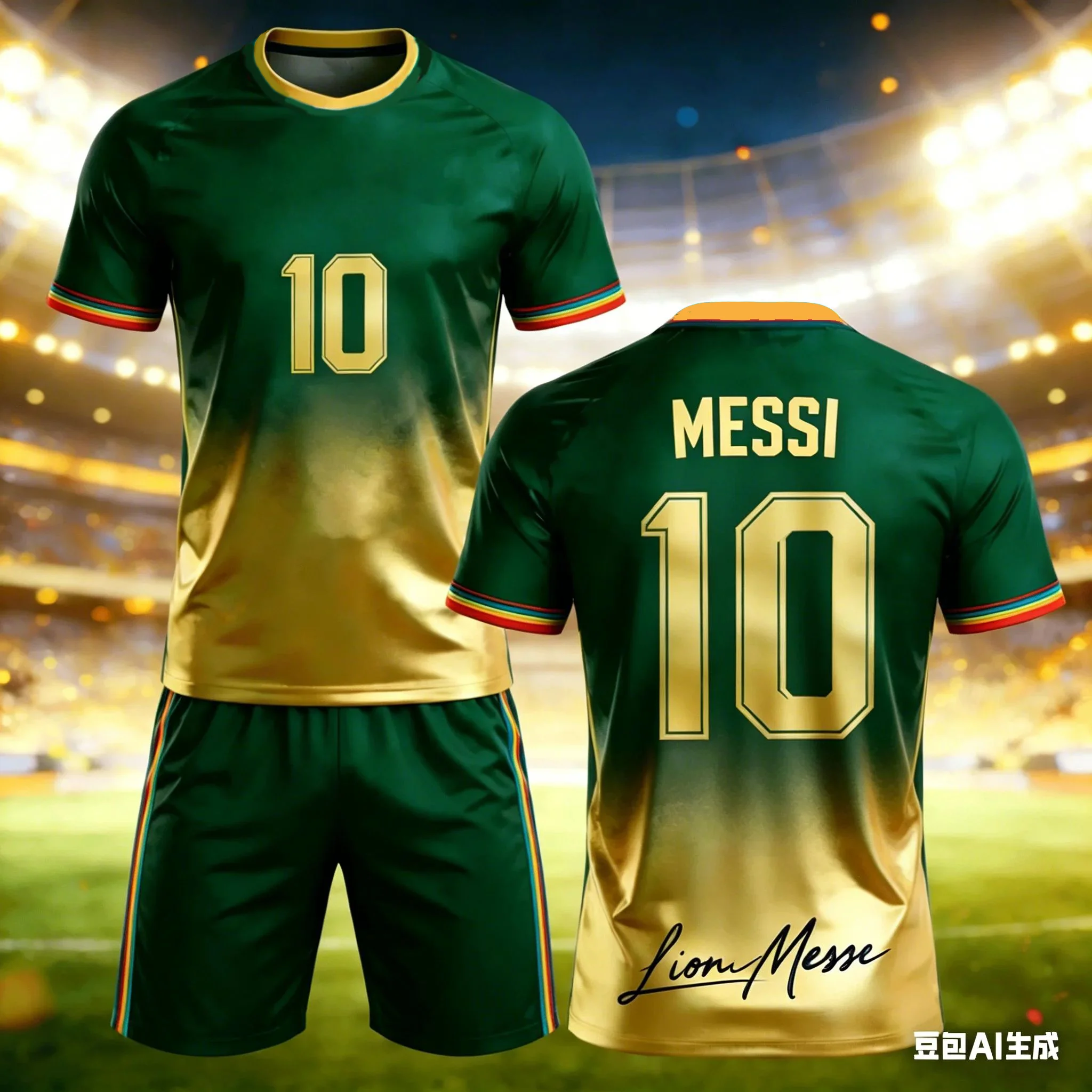 Summer New Messi Style Gradient 3D Football Fan Customized Size 10 Adult/children Short Sleeved Shorts Set Birthday Gift Kids - Image 2