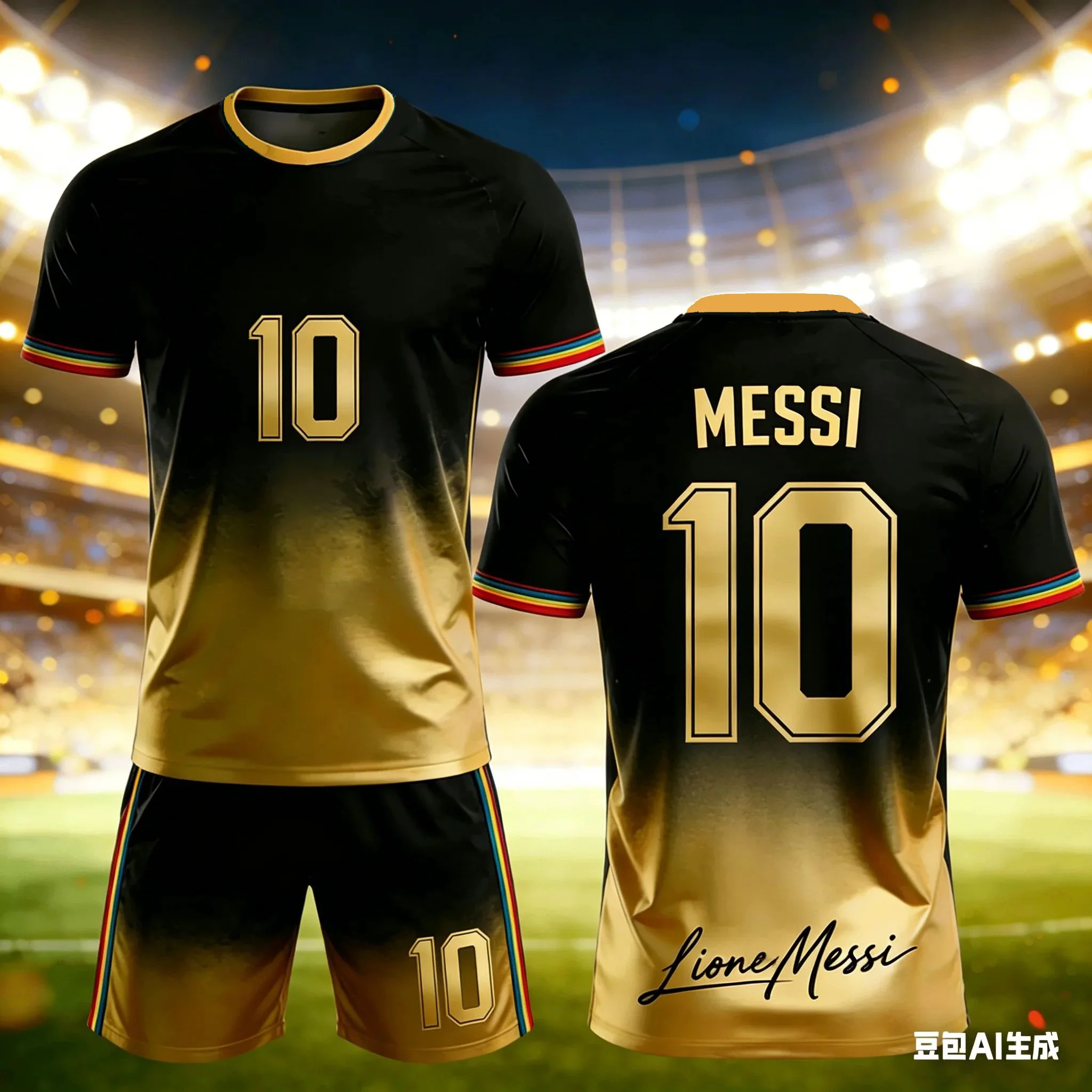 Summer New Messi Style Gradient 3D Football Fan Customized Size 10 Adult/children Short Sleeved Shorts Set Birthday Gift Kids - Image 3