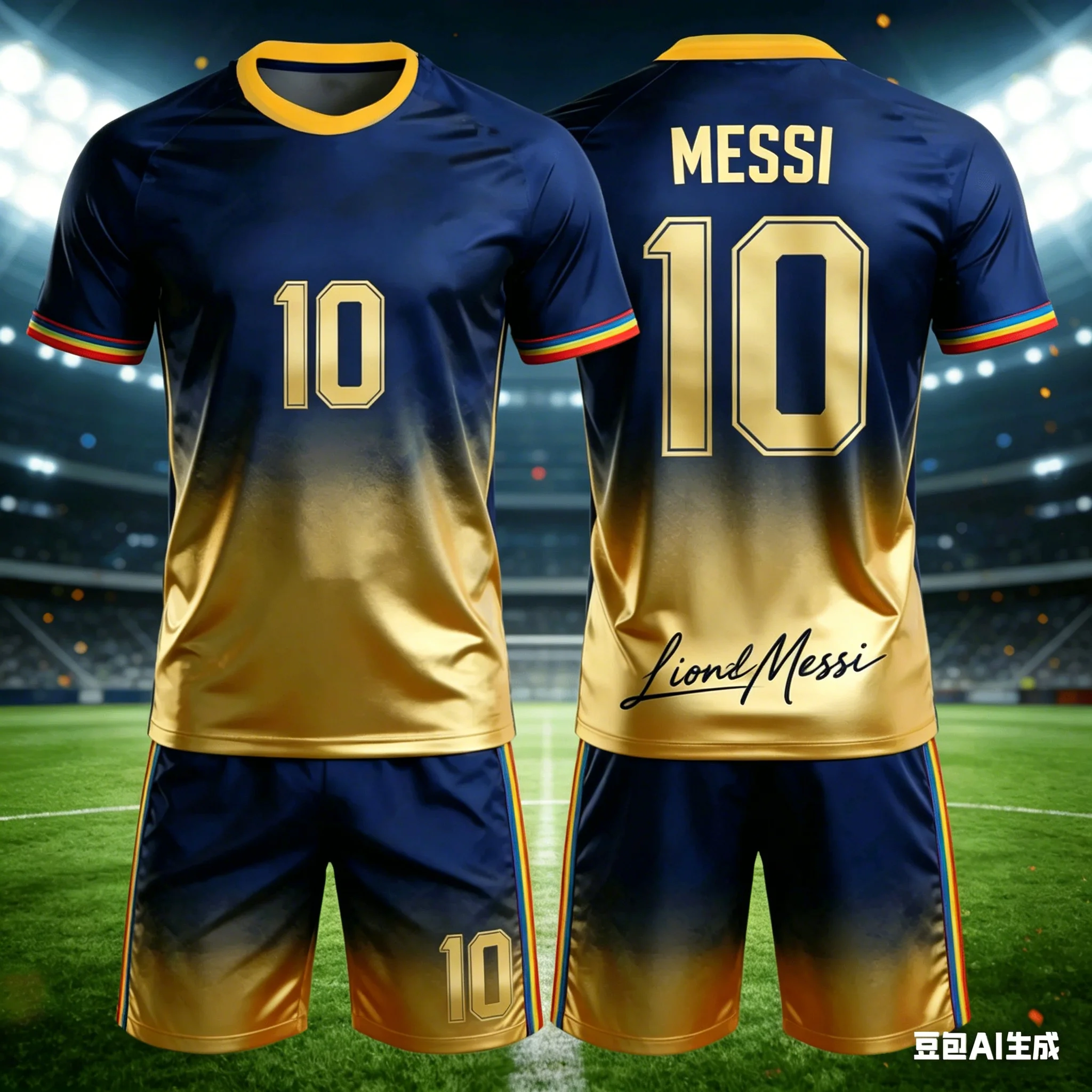 Summer New Messi Style Gradient 3D Football Fan Customized Size 10 Adult/children Short Sleeved Shorts Set Birthday Gift Kids