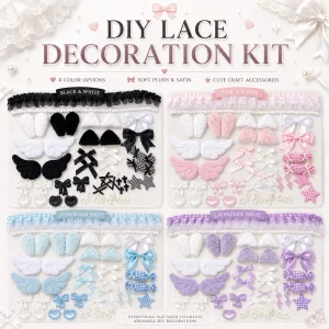 Sweet Girly DIY Decor Kit Lace Ribbon Bow Angel Wing Bunny Ear Bag Accessories Lolita Anime Card Badge Bags Handmade Decoration