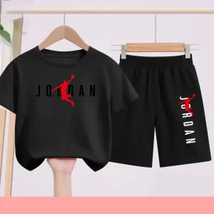 The Children's Summer Black and White One-piece Dress and Shorts Set Is Suitable for Those Aged 3 To12with Letter Patterns on It
