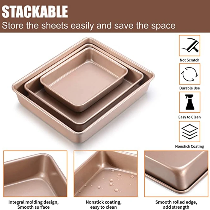 Thicken Carbon Steel Golden Baking Tray Nonstick Square Oven Cake Bread Pastry Pans Biscuits Bakeware Mold Kitchen Cooking Tools - Image 4