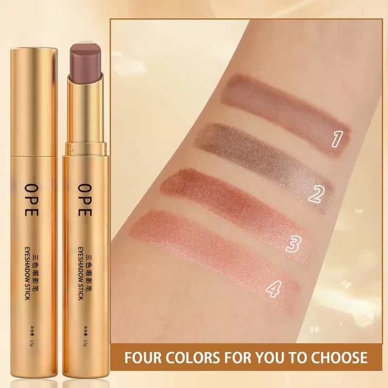 Three-Color Eyeshadow Stick, Shimmering Highlighter Eyeshadow Stick, Waterproof and Long-Lasting Pearlescent Metallic Eyeshadow - Image 2