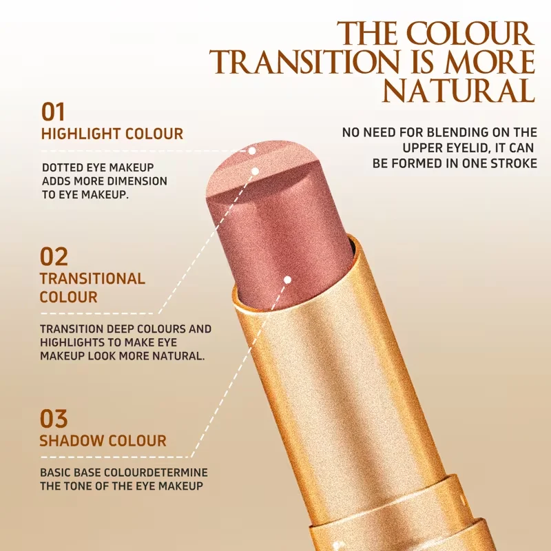 Three-Color Eyeshadow Stick, Shimmering Highlighter Eyeshadow Stick, Waterproof and Long-Lasting Pearlescent Metallic Eyeshadow - Image 3
