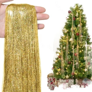Tinsel Icicles 3000 Strands Metallic Gold Tinsel Christmas Tree Streamer Party Decorations Xmas New Year Birthday Party Supplies