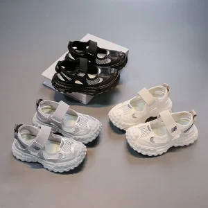 Toddler Kids Beige Closed Toe Sport Sandals Breathable Mesh Adjustable Strap Thick Non-Slip Sole Boys Girls Outdoor Daily Wear