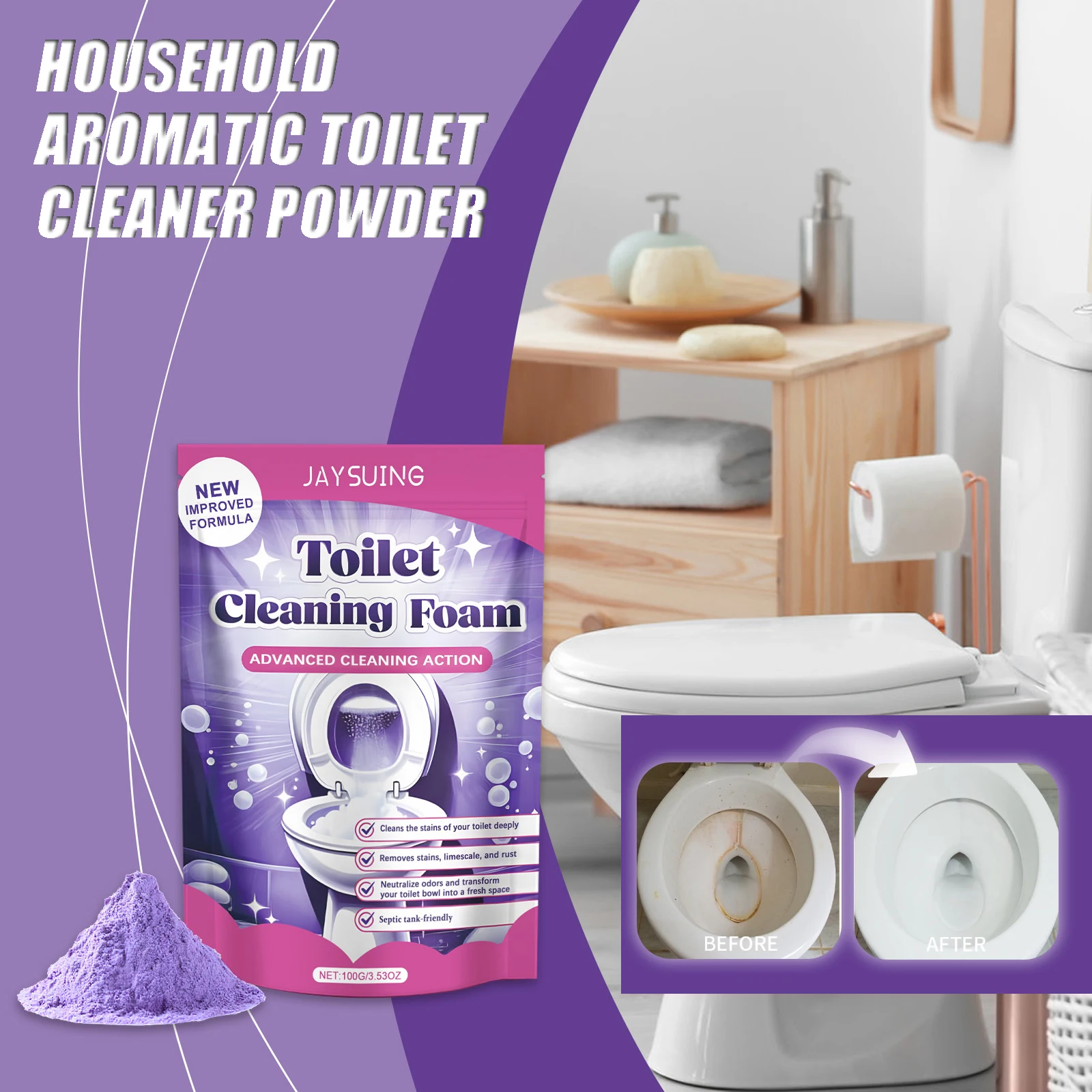 Toilet Bowl Cleaner Self Activating Miracles Powder Foam Deep Descaling Stain Remover Toilet Powder For Toilet Bowl Cleaning