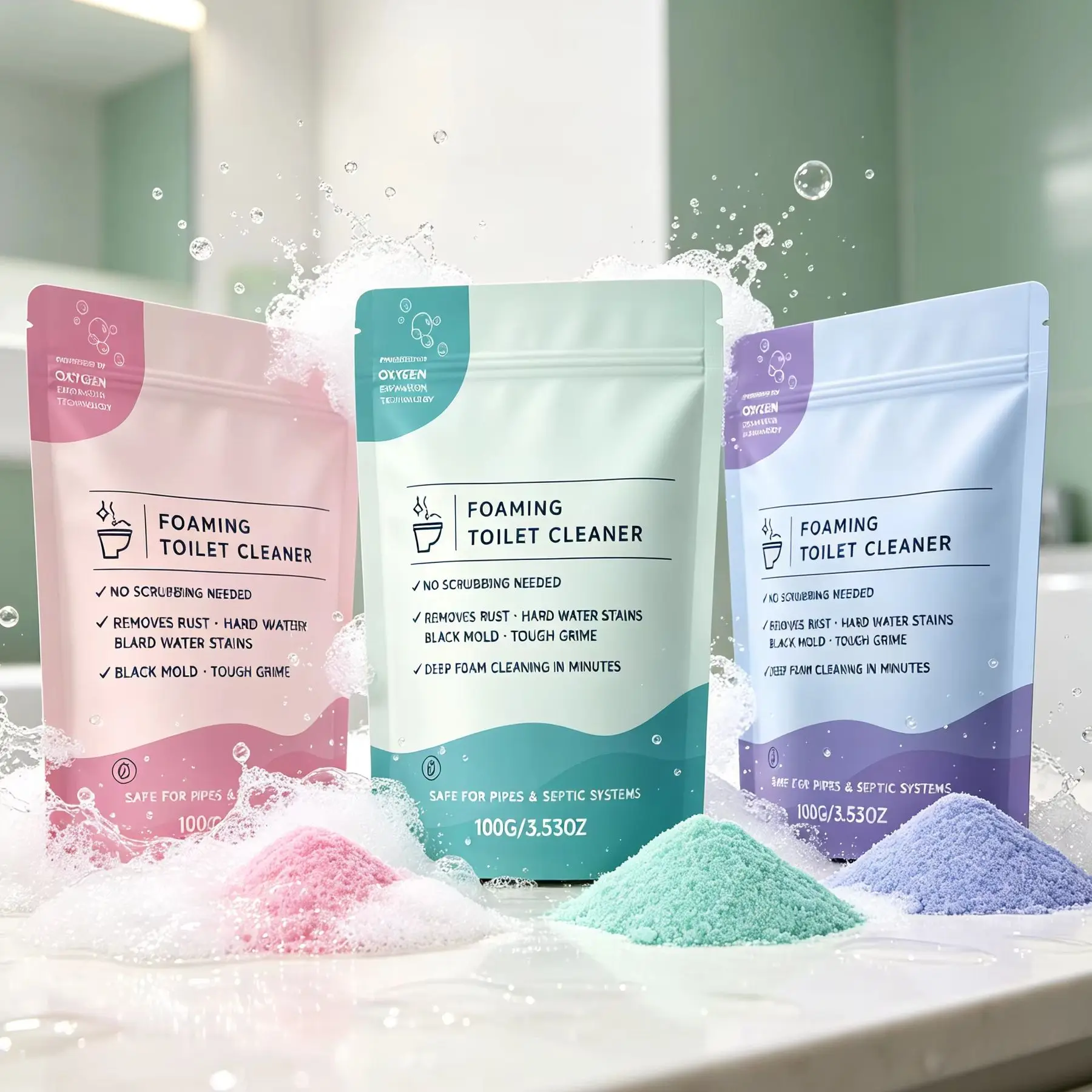 Toilet Foam Cleaner Powder for Bathroom Toilet Bowl Cleaner Stain Remover Fresh Scent Self Activating Toilet Cleaner Foam 100g - Image 2