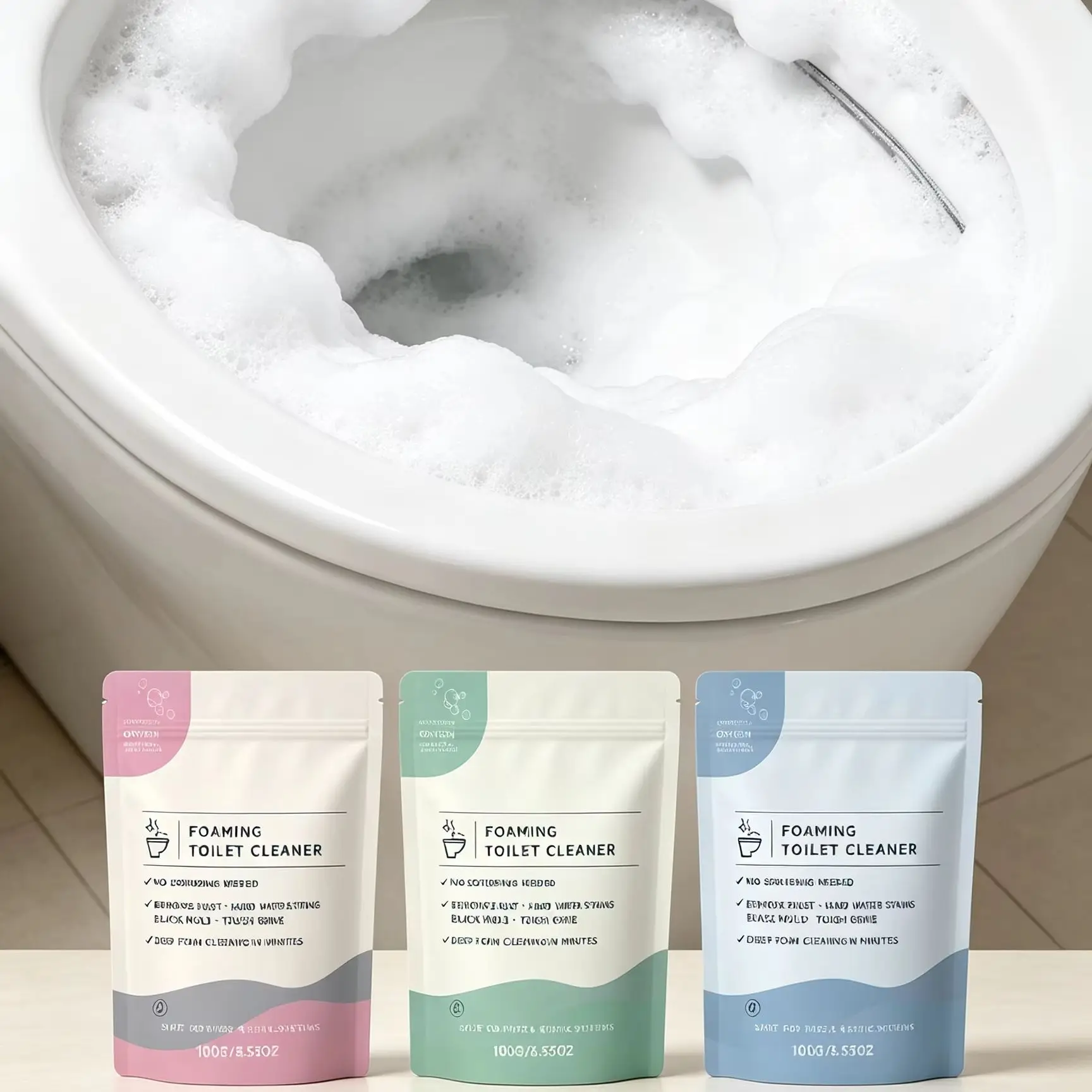 Toilet Foam Cleaner Powder for Bathroom Toilet Bowl Cleaner Stain Remover Fresh Scent Self Activating Toilet Cleaner Foam 100g - Image 6