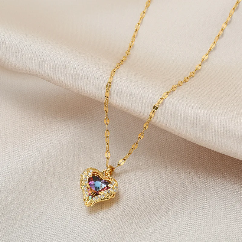 Top Luxury Colorful Crystal Ocean Heart Pendant Necklace For Women Trendy 316L Stainless Steel Jewelry Female Wedding Neck Chain - Image 2