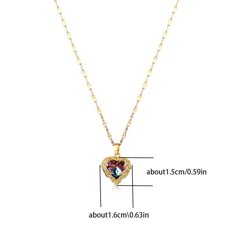 Top Luxury Colorful Crystal Ocean Heart Pendant Necklace For Women Trendy 316L Stainless Steel Jewelry Female Wedding Neck Chain - Image 6