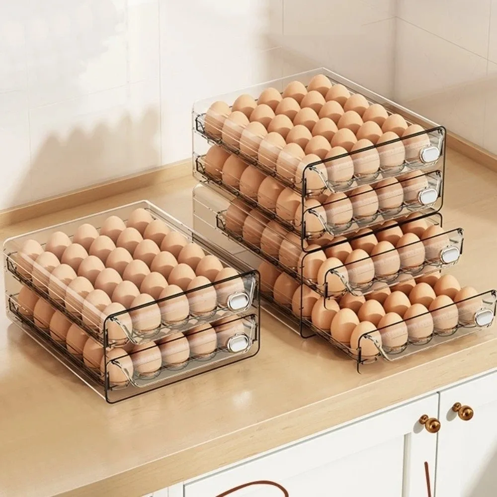 Transparent Egg Storage Box Double Layer Time Scale Egg Holder Clear Plastic Stackable Egg Preservation Box Drawer Organizer - Image 2