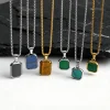 Trendy Pendant Necklaces for Men,Square Natural Stone Stainless Steel Necklaces,Hip Hop Healing Jewelry Gifts for Husband Dad