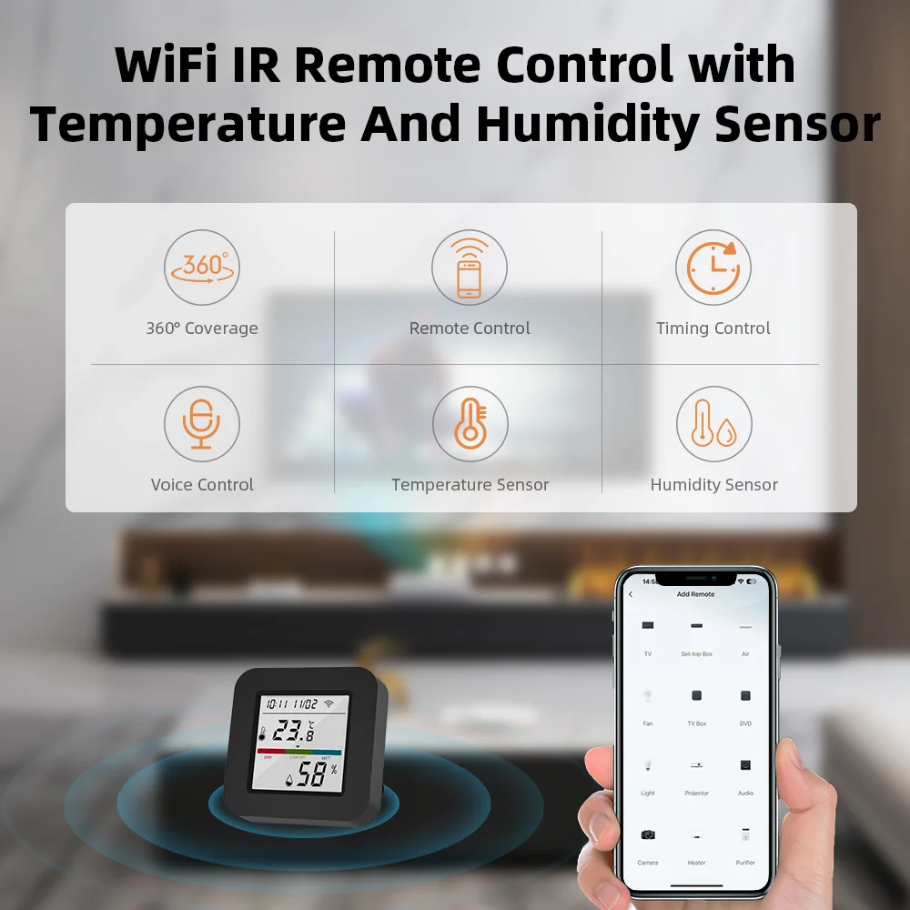 Tuya Smart Universal IR Remote With Temperature Humidity Sensor for Air Conditioner TV AC Works with Alexa Google Home Yandex - Image 2