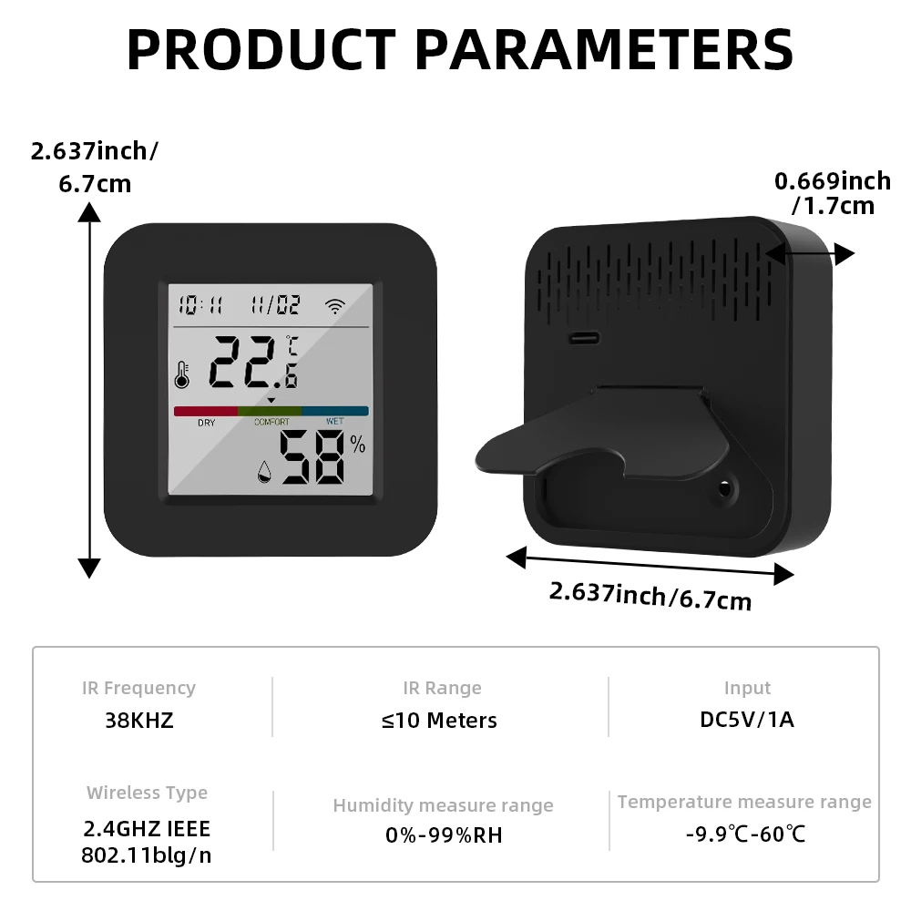 Tuya Smart Universal IR Remote With Temperature Humidity Sensor for Air Conditioner TV AC Works with Alexa Google Home Yandex - Image 6