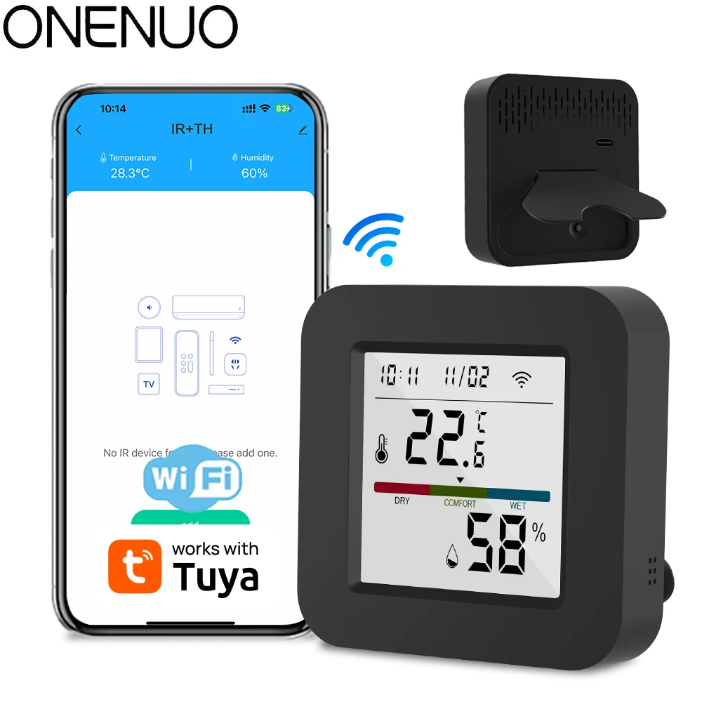 Tuya Smart Universal IR Remote With Temperature Humidity Sensor for Air Conditioner TV AC Works with Alexa Google Home Yandex