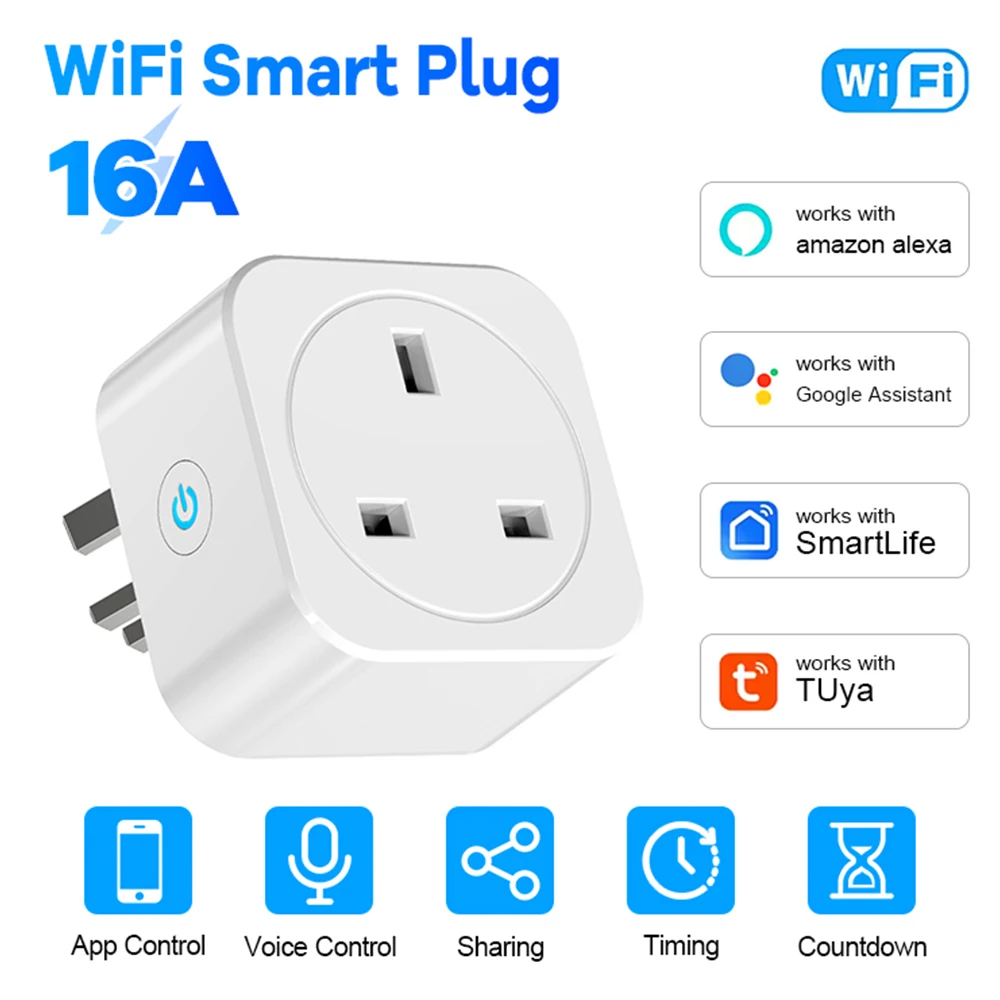 Tuya UK Smart Plug 16A 20A WiFi Socket Power Monitoring Remote Control Timer Works With Alexa Google Assistant Voice Control