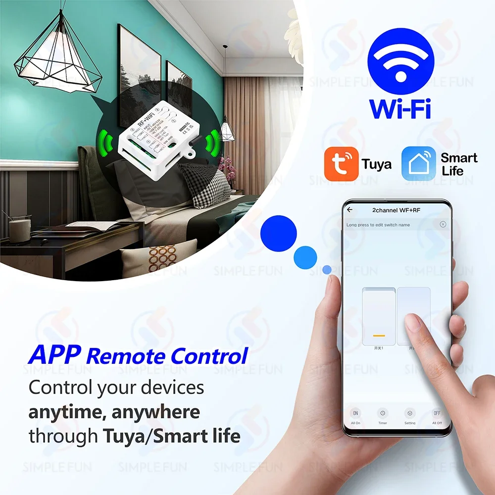 Tuya WiFi RF433Mhz Smart Light Switch 2-CH,DC 5V 12V 24V 48V,1-250V Dry Contact Relay,work with Alexa Google Home,for Lamp/Motor - Image 3