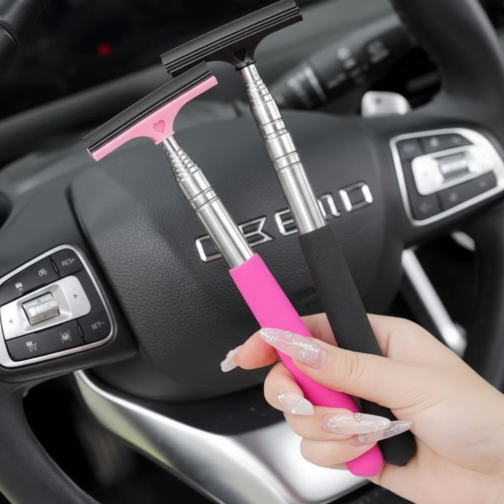 Universal Car Rearview Mirror Wiper Glass Mist Cleaner Scraper Handle Telescopic Window Portable Cleaning Brush Car Accessories - Image 4
