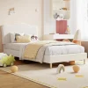 Upholstered Bed Frame With Soft Boucle Fabric Sturdy Slats For Silent Noise-Free Support And Quick Assembly
