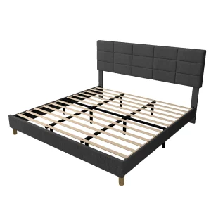 Upholstered Bed Frame with Adjustable Headboard, Heavy Duty Platform Bed Frame with Strong Wood Slats, Noise Free, Easy Assembly
