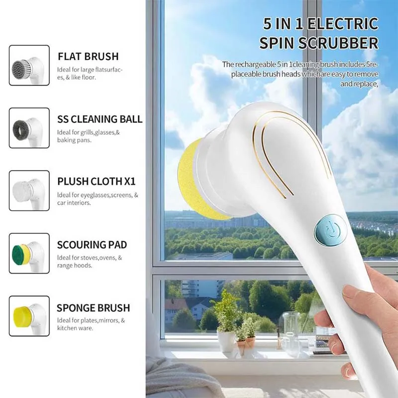 Usb Rechargeable Kitchen Dishwashing Brush Sink Cleaner Bathroom Bathtub Clean Brush Spin Scrubber Electric Cleaning Brush - Image 2
