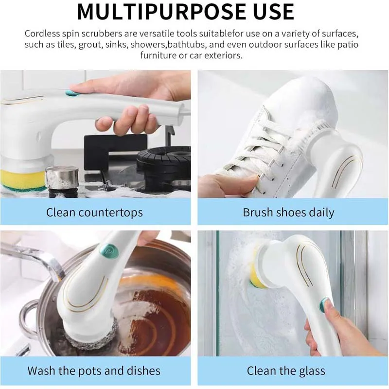 Usb Rechargeable Kitchen Dishwashing Brush Sink Cleaner Bathroom Bathtub Clean Brush Spin Scrubber Electric Cleaning Brush - Image 4