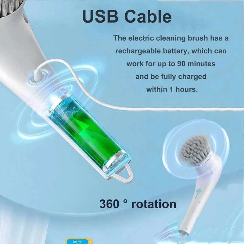 Usb Rechargeable Kitchen Dishwashing Brush Sink Cleaner Bathroom Bathtub Clean Brush Spin Scrubber Electric Cleaning Brush - Image 3