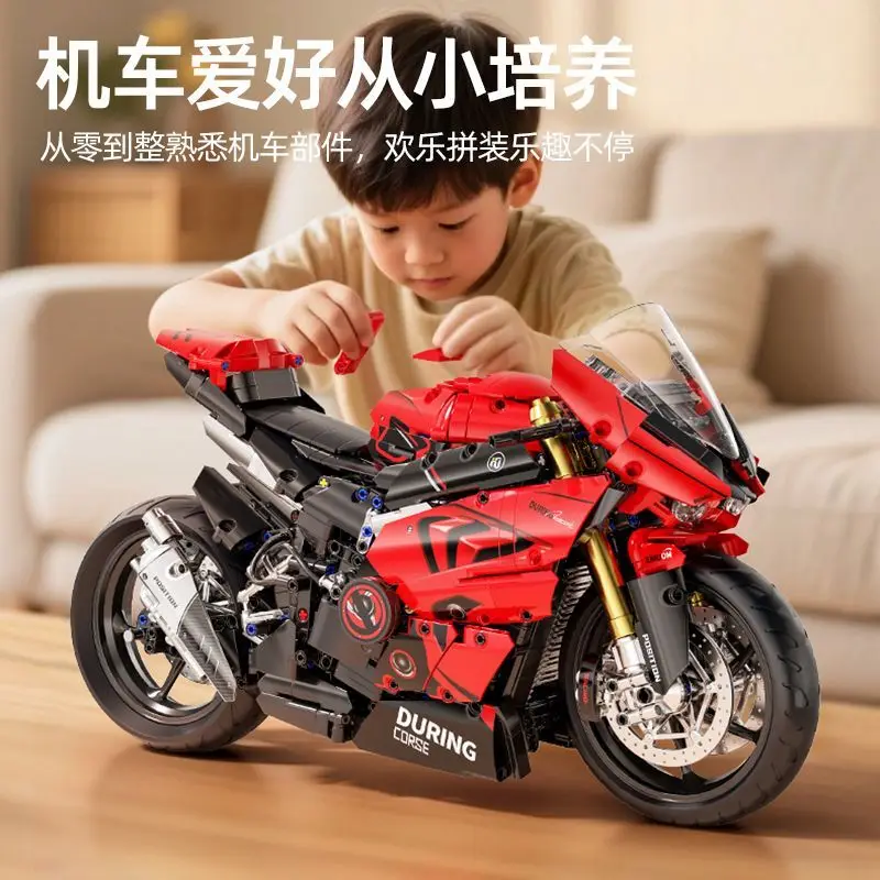 V4s Motorcycle Building Blocks Set, Super Racing Model with Display Stand, STEM Toys for Adults & Toys, Gifts for Boys and Girls - Image 3