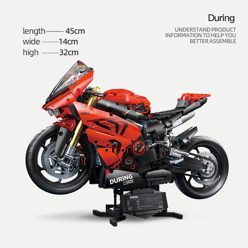 V4s Motorcycle Building Blocks Set, Super Racing Model with Display Stand, STEM Toys for Adults & Toys, Gifts for Boys and Girls - Image 6