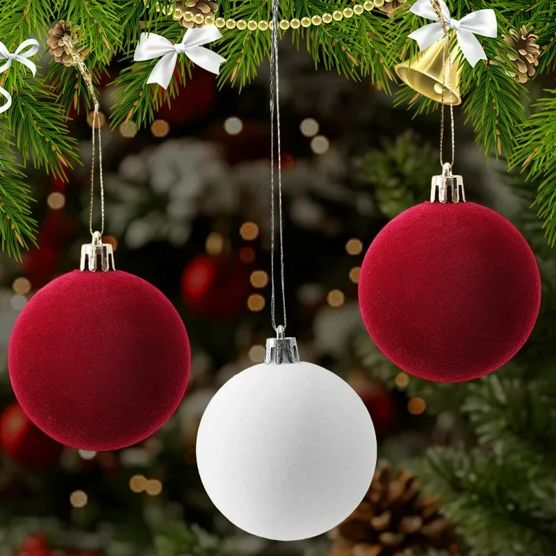 Velvet Christmas Ball 6cm Wine Red White Xmas Tree Hanging Baubles Ornament Flocked Velvet Christmas Ball Home Party Decoraction - Image 2