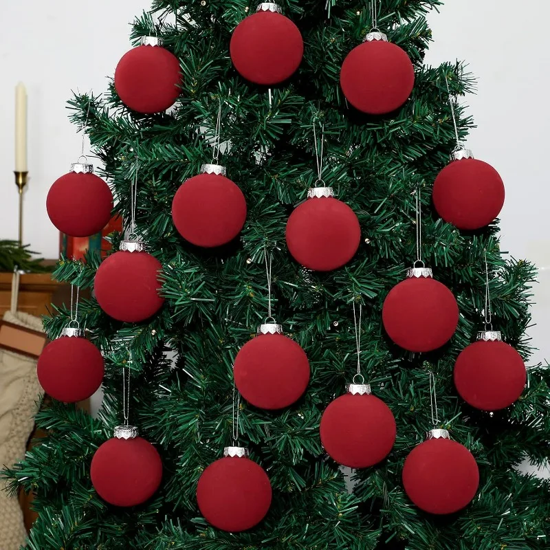 Velvet Christmas Ball 6cm Wine Red White Xmas Tree Hanging Baubles Ornament Flocked Velvet Christmas Ball Home Party Decoraction - Image 3