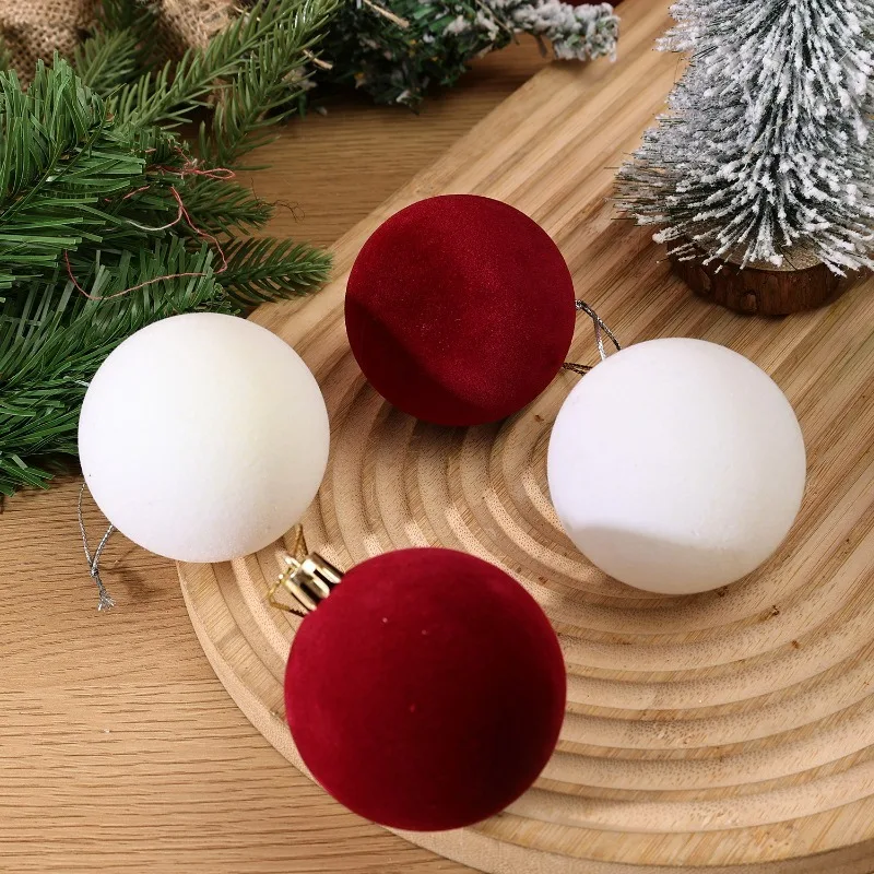 Velvet Christmas Ball 6cm Wine Red White Xmas Tree Hanging Baubles Ornament Flocked Velvet Christmas Ball Home Party Decoraction - Image 4