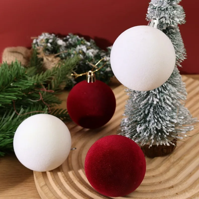 Velvet Christmas Ball 6cm Wine Red White Xmas Tree Hanging Baubles Ornament Flocked Velvet Christmas Ball Home Party Decoraction - Image 5