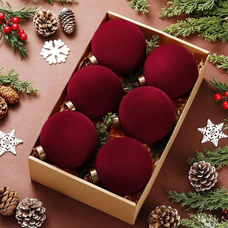 Velvet Christmas Ball 6cm Wine Red White Xmas Tree Hanging Baubles Ornament Flocked Velvet Christmas Ball Home Party Decoraction - Image 6