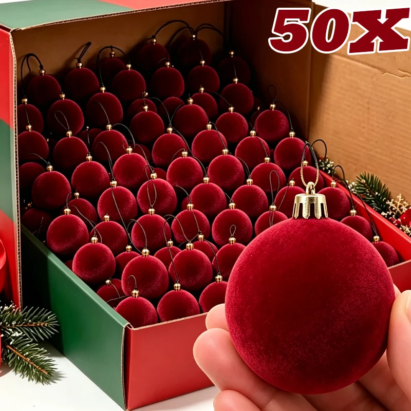 Velvet Christmas Ball 6cm Wine Red White Xmas Tree Hanging Baubles Ornament Flocked Velvet Christmas Ball Home Party Decoraction