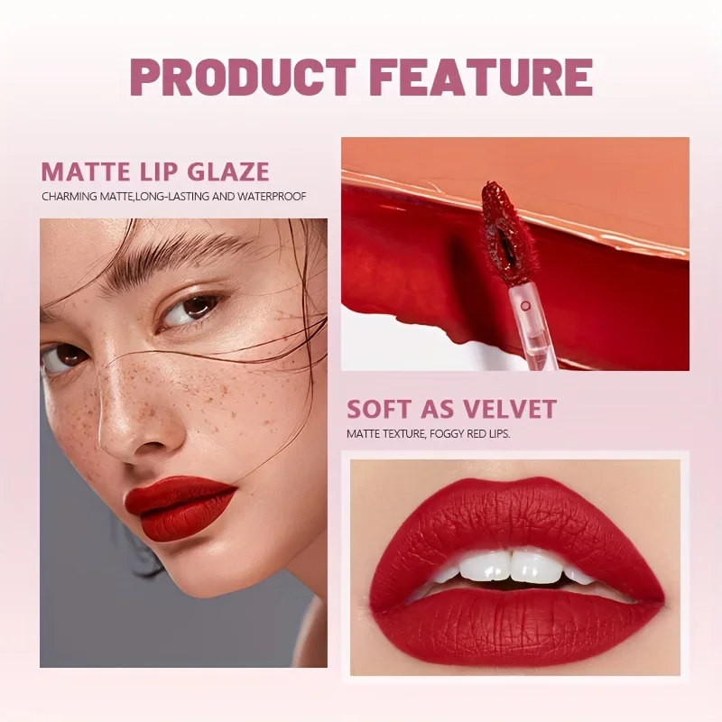 Velvet Matte Liquid Lipstick, Lightweight Thin-as-Fog Texture, Long Lasting Waterproof Lip Makeup Gift for Women - Image 4