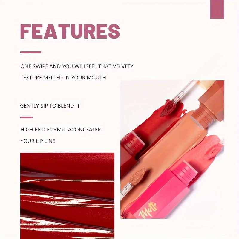 Velvet Matte Liquid Lipstick, Lightweight Thin-as-Fog Texture, Long Lasting Waterproof Lip Makeup Gift for Women - Image 3